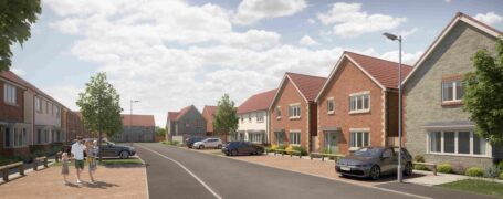 CGI image of street with family on left